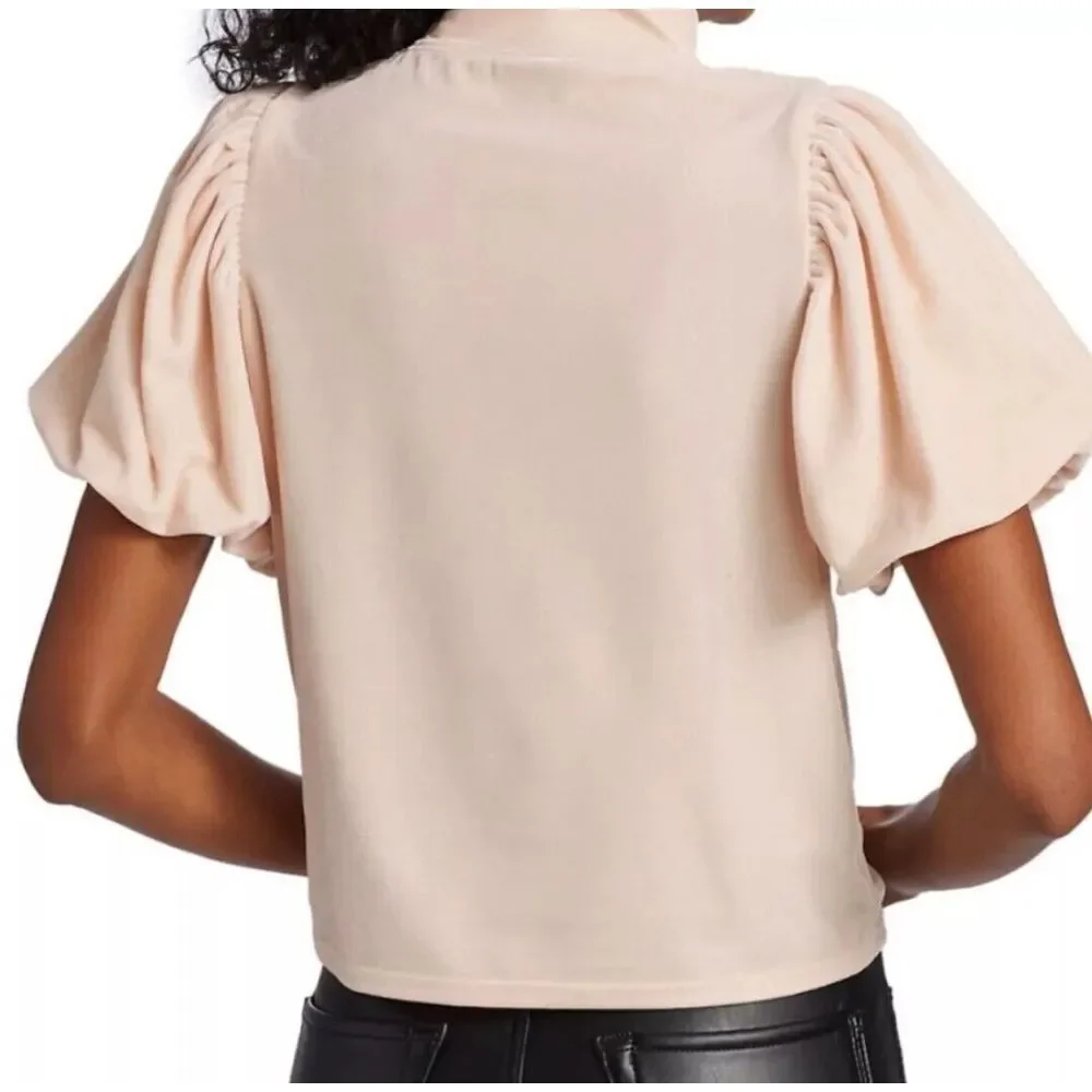 Free People Top Blouse Size M Claudia Velvet Lt Pink Puff Short Sleeve‎ Tee Boho